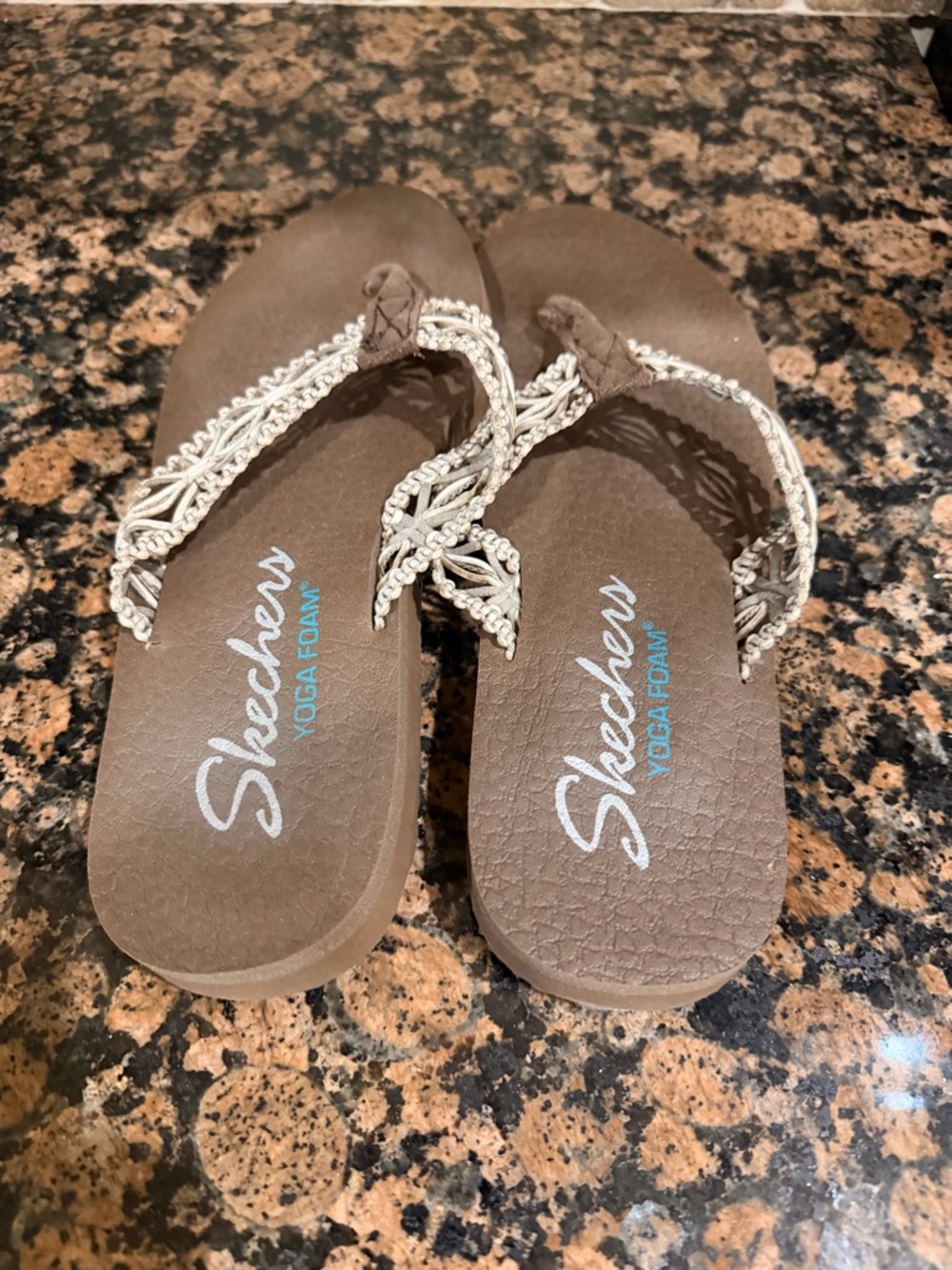 Skechers Brown Sandal with Cream Braided Straps - Picture 2 of 3